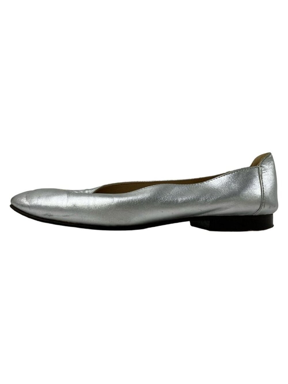 Chanel Flat Shoes Silver CC Logo Leather
